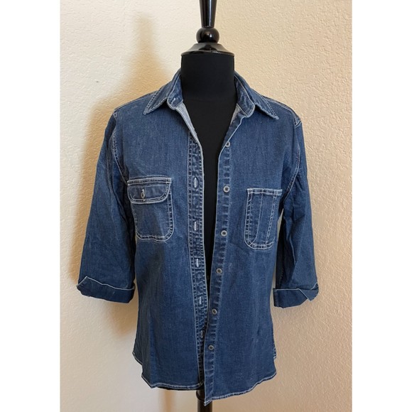 St. John's Bay Thick Stretchy Button Down Denim Shirt/Shacket- Sz MT - Picture 4 of 13